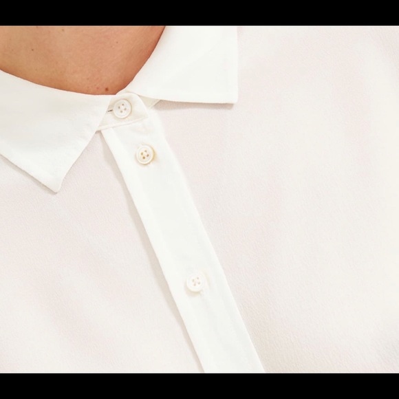 Stretch silk cream/ off white button down shirt - Picture 3 of 4